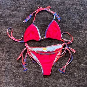 AGUA BENDITA Beaded Red Multi Bikini (S)
